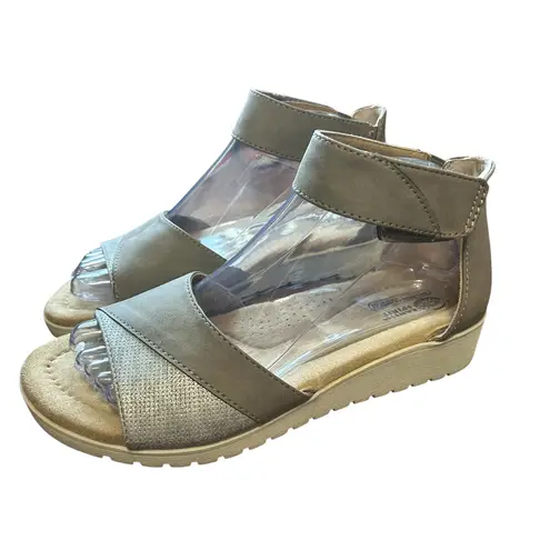 Earth Spirit Women's Gray Casual Comfort Ankle Strap Open Toe Wedge Sandals