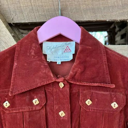 Vintage 70s Rust Corduroy Safari Field Jacket Size XS