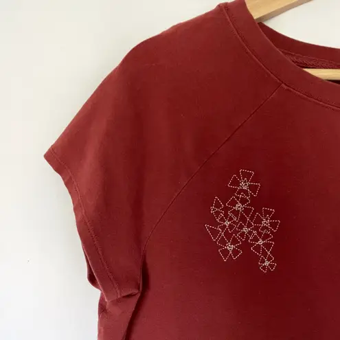 Ruff Hewn coral red short sleeved shirt side tie flower women's size L cotton