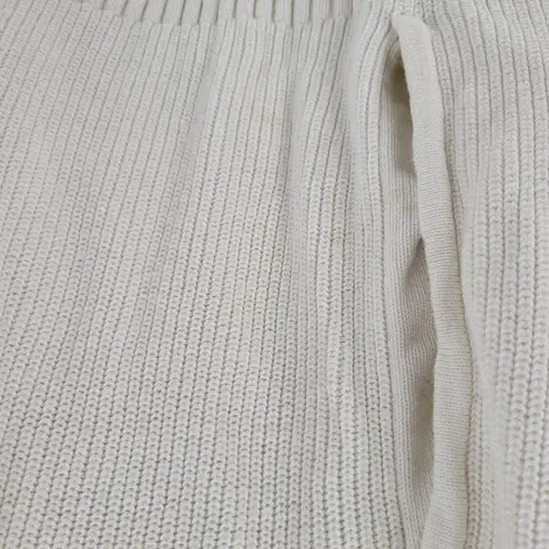 T by Talbots Womens Sweater Large Ivory Drawstring Cowlneck Waffle Knit Pullover White