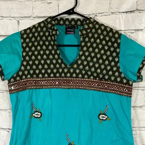Women’s FFU Indian Kurti short sleeve Large Blue