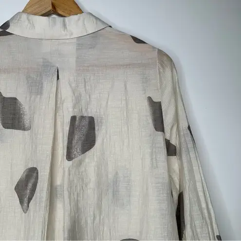 PICADILLY Canada Cream Grey Brush Stroke Linen Blend Button Front Tunic Shirt 10 Gray