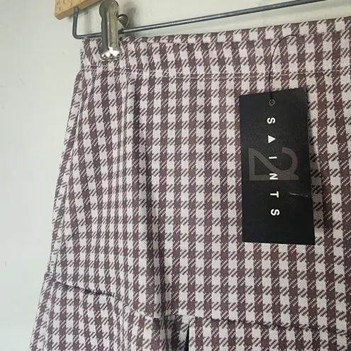 Saints 21 Taupe White Houndstooth Pleated Mini Skirt NWT Size undefined