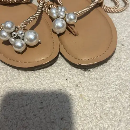 INC International Concepts Jerzi Rope Embellished Strappy Flat Sandals Size 11 Tan