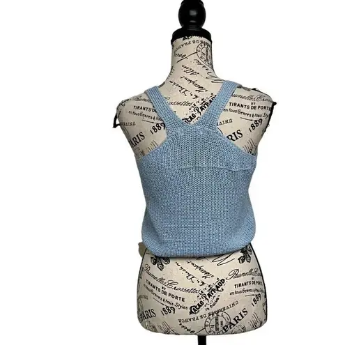 Jolie And Joy Light Blue Vneck Cropped Pullover Crochet Top M Boho Beach Peasent Size M