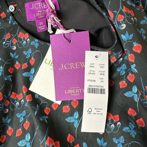 J.Crew Chiffon Shirred Waist Liberty Tana Lawn Strawberry Fields Top Size 00 NWT Black