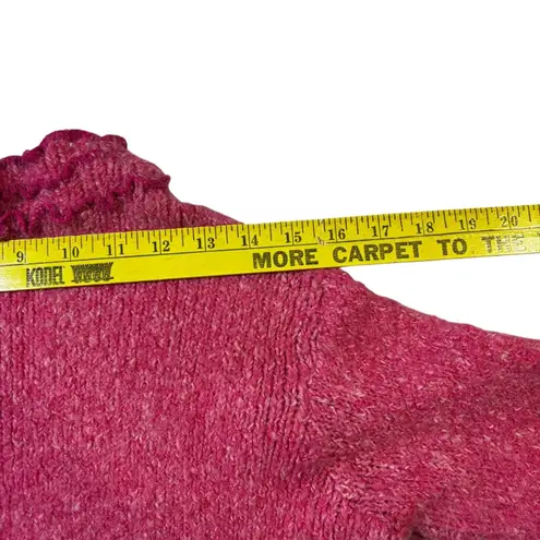 John fee Magic Women's Coral Textured Knit Sweater Boat Neck Ruffled Trim Large Pink