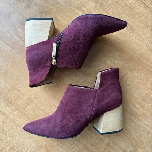 Himitsu Burgundy Suede Pointed Toe Ankle Booties, Size 39 Red