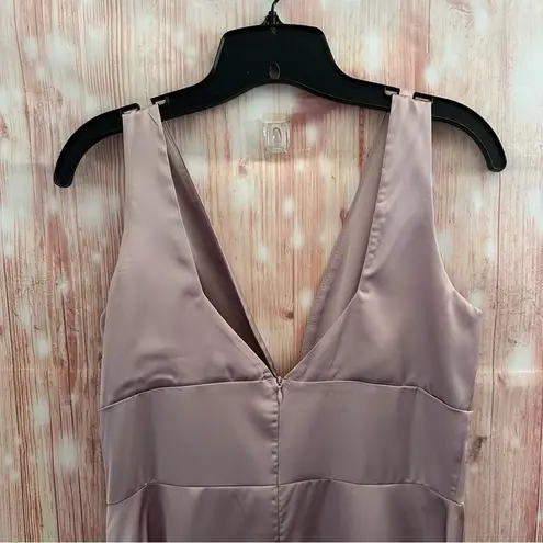 Cider Pink Satin V Neck Ruffle Mini Dress