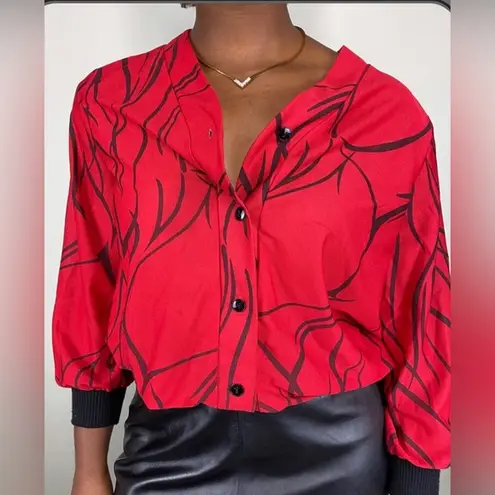 Vintage red and black Top with transparent button Size L Size L