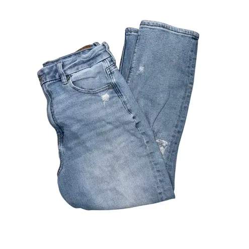 American Eagle  AE curvy mom Jean size 10 short distressed cut light wash denim