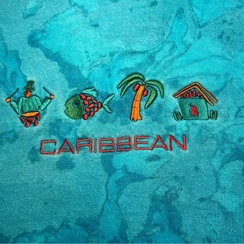 Vintage 90s Caribbean Sweater Adult Medium Blue Pullover Retro Watercolor Nature