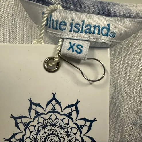 Blue Island Blue White Crochet Lace Trim Slit Short Sleeve Swim Coverup Size XS