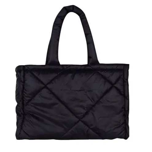 RINO & PELLE Puffer Faux Leather Quilted Shopper Tote Bag Black