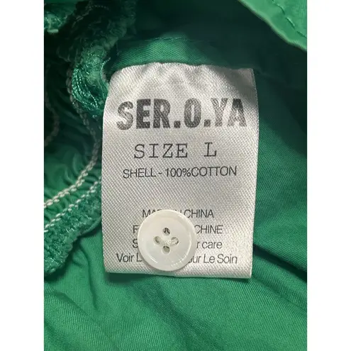 Ser.O.Ya Lexi Green Button Up Long sleeve Smocked Mini Blouson Shirt Dress Sz L Size L