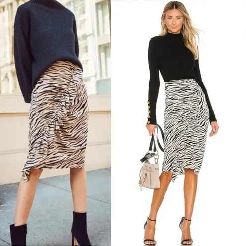 ALC Frank A.L.C. Metz Silk Midi Ruffle Skirt in Zebra Print Size 4 Revolve