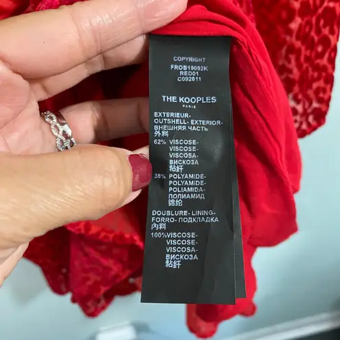 The Kooples Red Velvet Animal Print V-neck Button Up Long Sleeve Dress Size 2