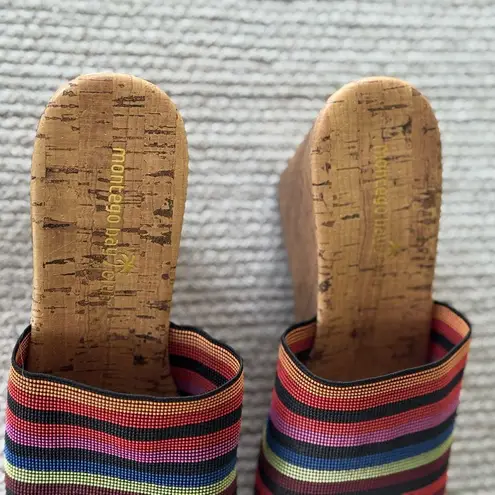 Montego Bay Club Vintage Y2K  Black Multicolor Stripe Platform Cork Wedges Sz 7.5