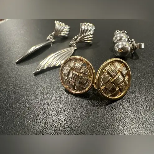 Trifari & NAPIER clip on earrings LOT of 3, gold and silver, Vintage 1920s-1980s