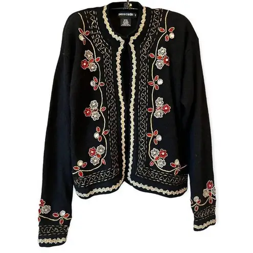 Pierre Cardin Vintage 80’s Black Silk Angora Beaded Cardigan