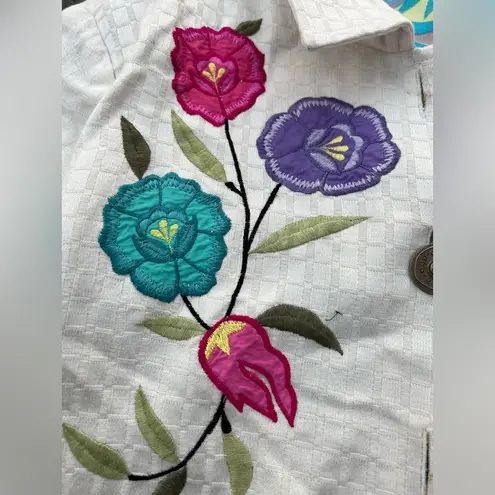 Patchington Vintage Retro 90s 00s White Floral Embroidered Women's MED Jacket