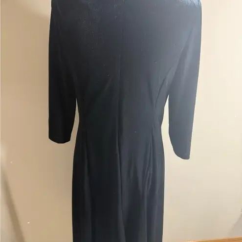 Coldwater Creek Black velour Sheath Dress Plunge Neck 3/4 Sleeve