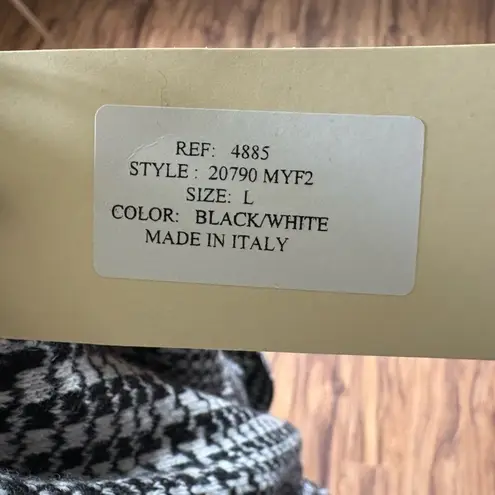 Mary Firenze Italy Houndstooth Shawl Collar Buckle Front Jacket Blazer Size L Black Size L