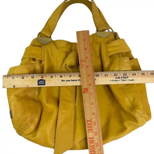 Kooba Vintage Mustard Yellow Leather Tote Bag with Bow Detail & Gold Hardware