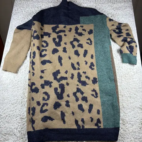 PILCRO & COMPANY Colorblock Leopard Print Long Cardigan Sweater One Size Brown Size undefined - Image 12