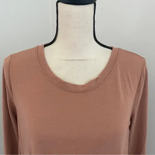 Zenana Outfitters Outfitters Crew Neck Tunic Medium Cognac Brown Button Accent Split Hem