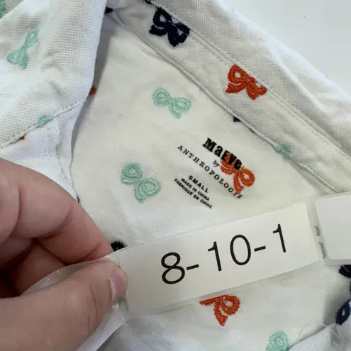 Maeve Anthropologie Top Womens Small White Short Sleeve Bow Embroidered Polo