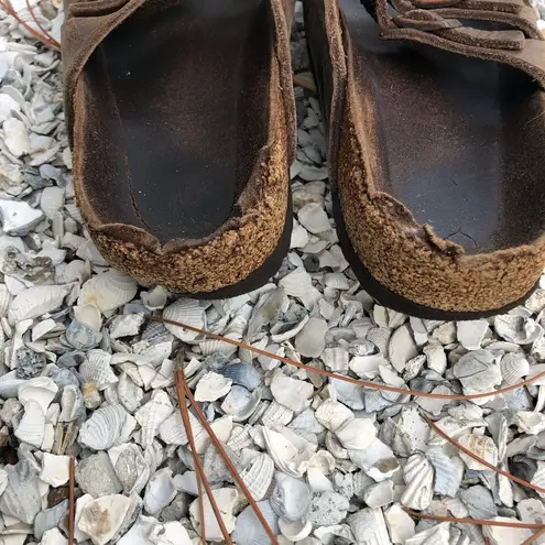 Birkenstock  Women’s Florida Brown Leather 3 Strap Sandals Size 38 is 7 7.5