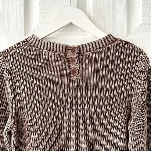 Tyler Boe Tan Light Brown Ribbed Button Back Neck Crewneck Casual Sweater Small