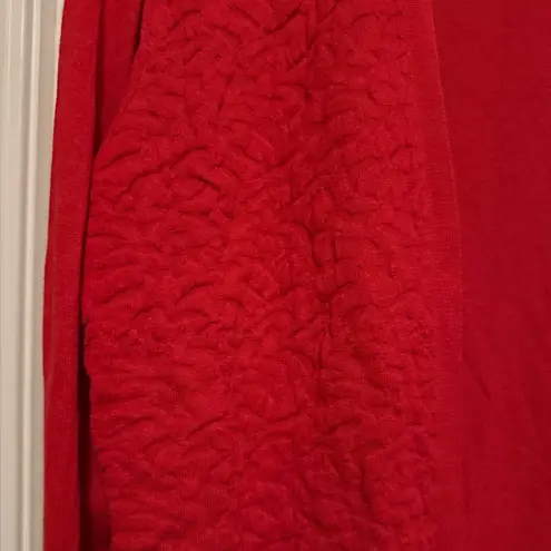 kim rogers  large Vibrant Red Cardigan Sweater textured front thin lightweight