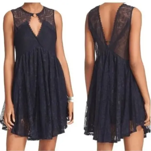 Free People  Don’t You Dare Lace Black Navy Lace Shift Dress | XS