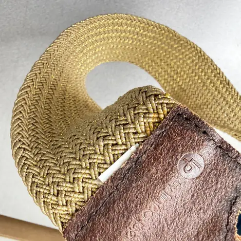 Linea Pelle Cotton Leather Belt S/M Gold Woven Brass Buckle 2.25in Wide