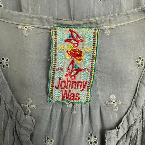 Johnny Was Slate Gray Eyelet Embroidered Tunic Top Boho Peasant Blouse Small