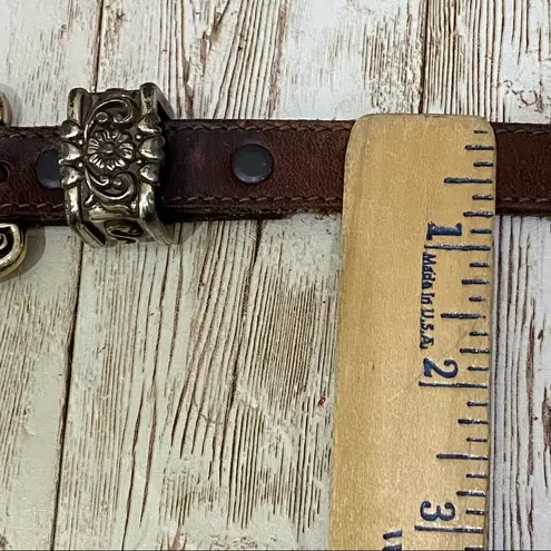 Justin Boots Justin Brown Leather Silver tone Flower Conch Western Belt Size 35