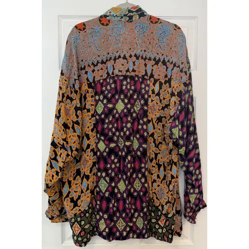 Uluwatu Mini Shirt Dress Size 2 Artsy Button Up Patchwork Geometric Boho Pockets