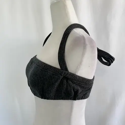 We Wore What New Tie Halter Bra Top Ribbed Knit Crop Top Charcoal Size Small