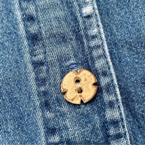 New Direction Floral Embroidered Blue Denim Jean Shirt Jacket Women’s Large