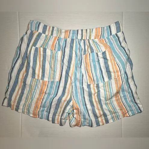 Briggs Linen Blend Shorts Womens White Blue Orange Striped Summer Swim Size L Size L