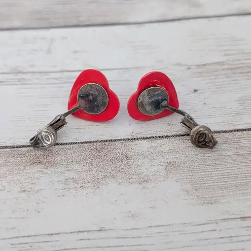 Vintage Clip On Earrings Red Heart Valentine's Day Love Theme