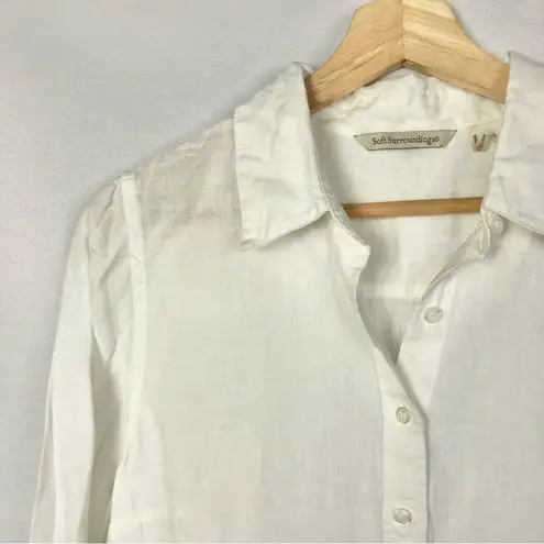 Soft Surroundings  Pure White Linen Long Sleeve Button Down S