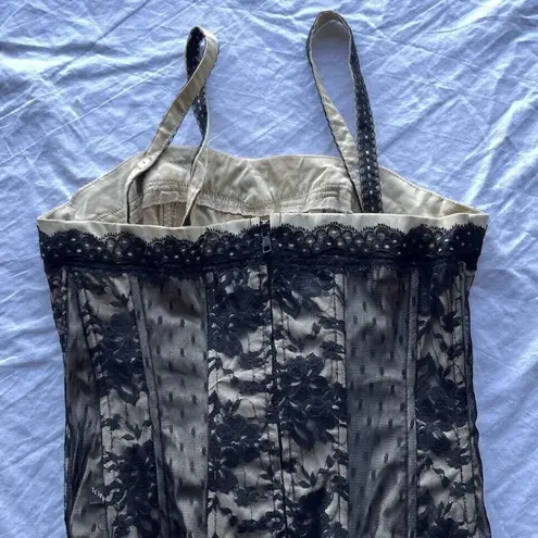 Tripp NYC Vintage Women's Corset Sz M Tank Top Black Brown Lace Up Zip Cotton