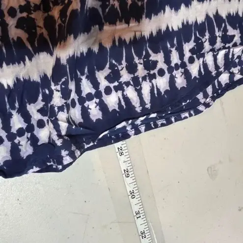 Beach Lunch Lounge flowy notch neck blouse size XL abstract bohemian White blue