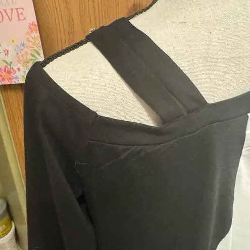 Chic Me Top Fashion Color Lock Water Diamond Cold Shoulder Top Casual Long Sleeve