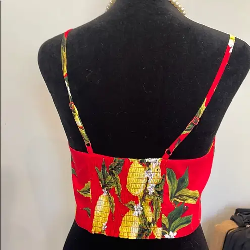 Lulumari Lemon Print Red Tie-Front Top - Image 3