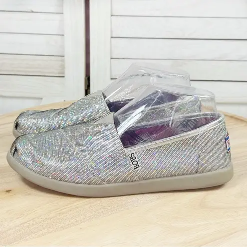 Bobs by Skechers Disco Ball Shimmer Slip On Flats Shoes Silver 7