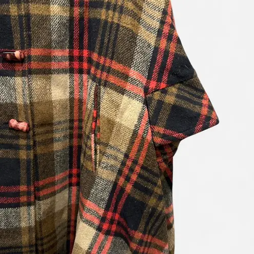 Vintage 70s Heavy Wool Tartan Plaid Classic Heritage Preppy One Size Cape Brown